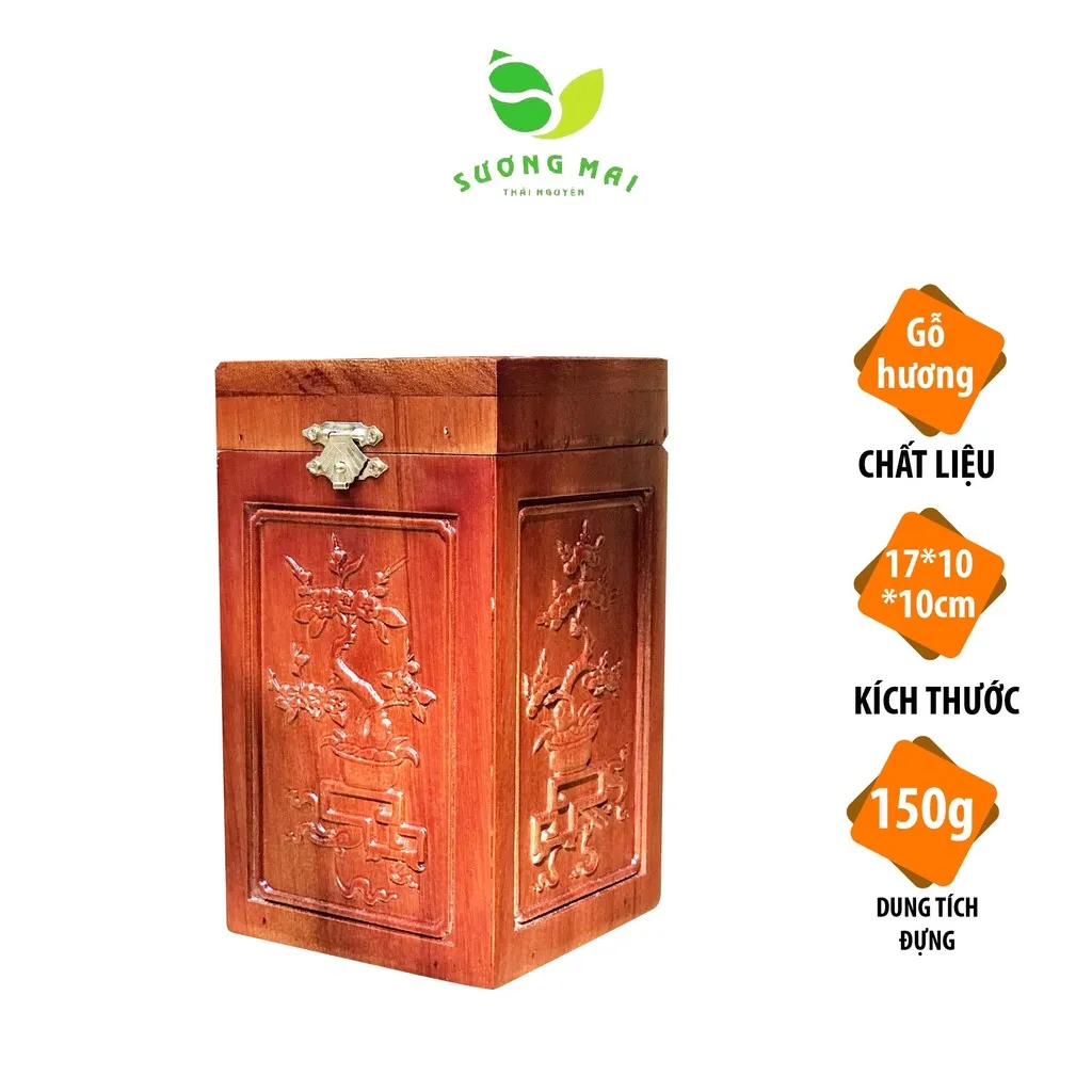 Hộp Đựng Trà Gỗ Hương 150g - Sương Mai