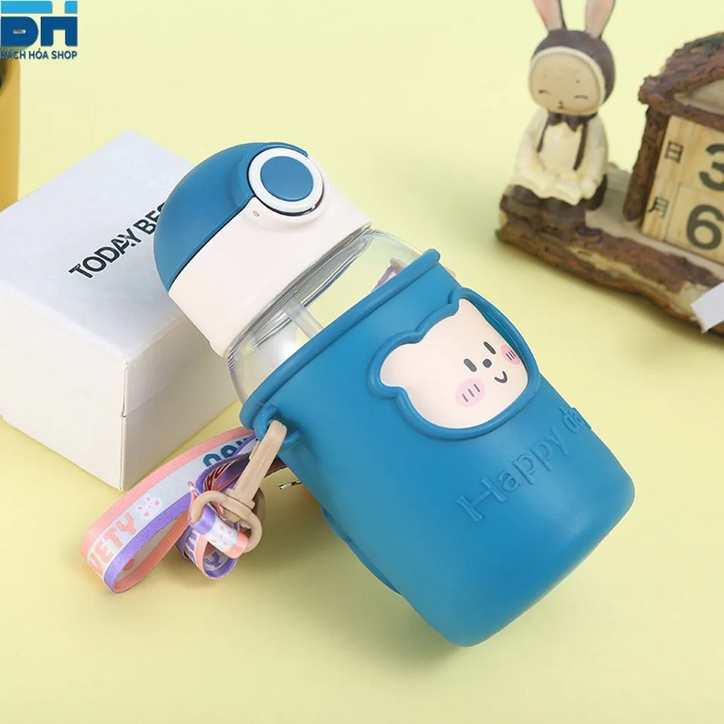 Bình Nước 600ml Cho Bé Kèm Dây Đeo Tiện Lợi, Tặng Kèm Sticker 2d, 3d Xinh Xắn - Bh Kids