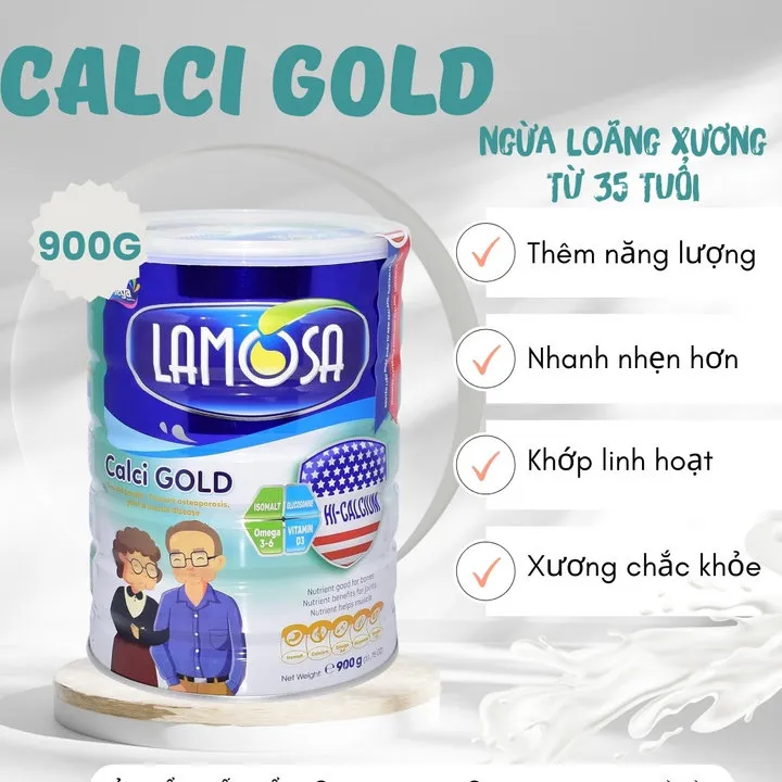 Sữa Y Tế Bổ Sung Canxi Cho Người Từ 35 Tuổi Dưỡng Chất Cho Xương Và Khớp Dành Cho Người Lớn Phòng Ngừa Đau Xương Khớp, Viêm Khớp Lamosa Calci Gold 900g Hàng Xuất Khẩu