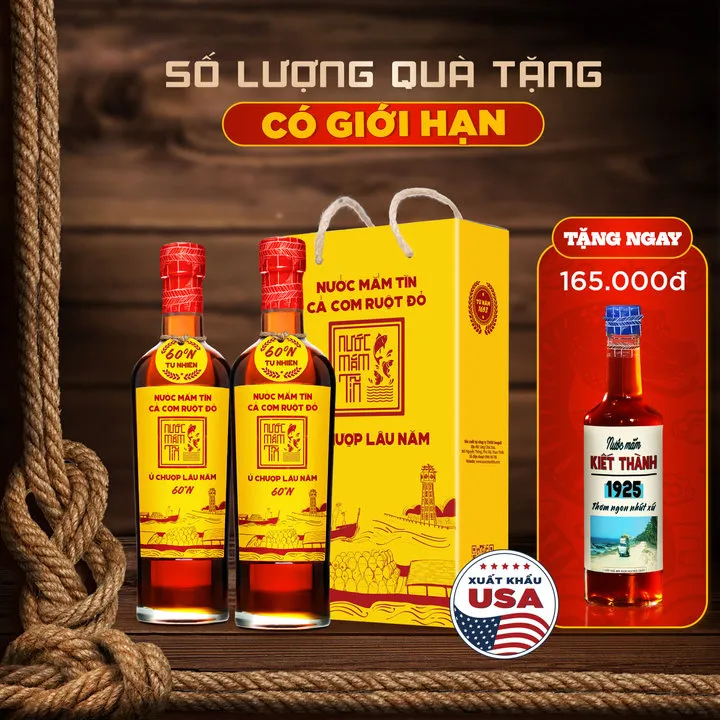 Combo 2 Chai 500ml Nước Mắm Tĩn Cá Cơm Ruột Đỏ Độ Đạm 60n Chai Thủy Tinh - Nước Mắm Tĩn