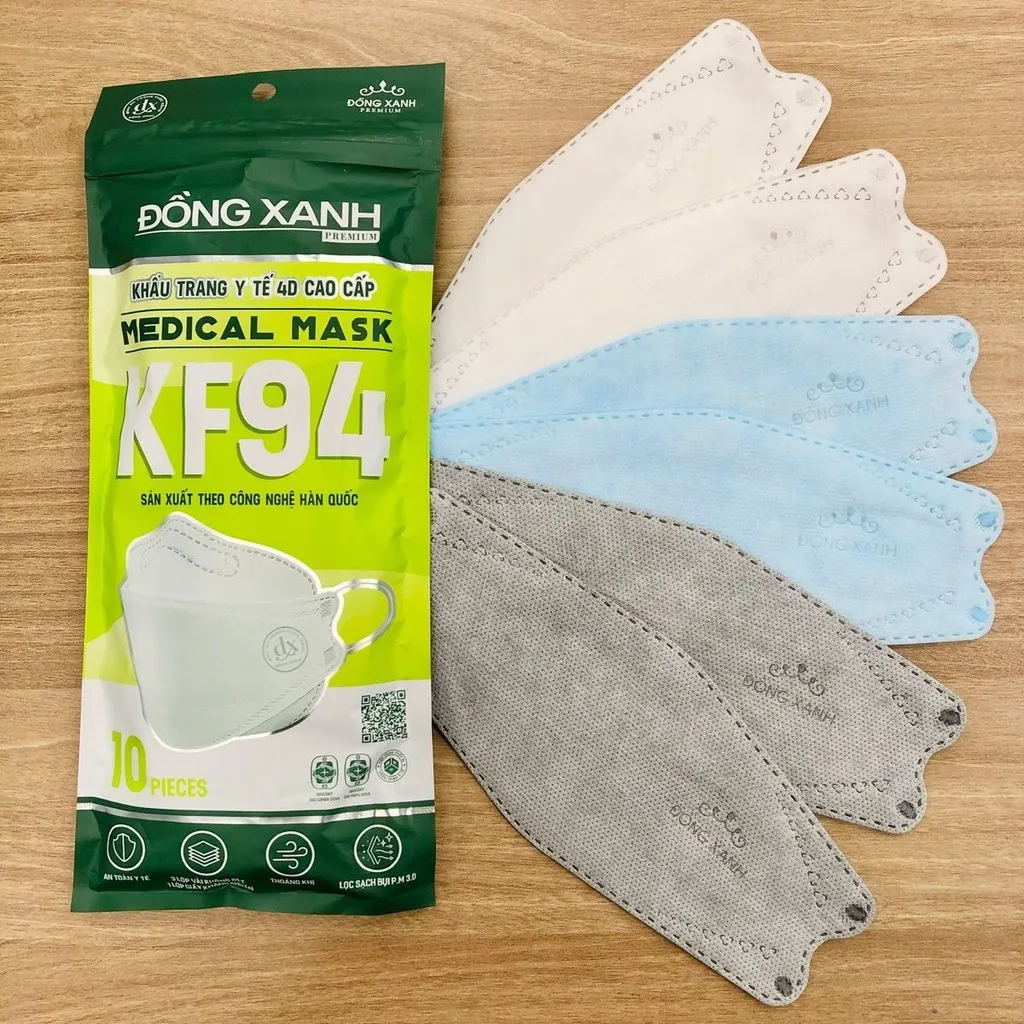 [thùng] Khẩu Trang Kf94 (10 Cái/túi, 30 Túi/thùng) - Đồng Xanh Premium