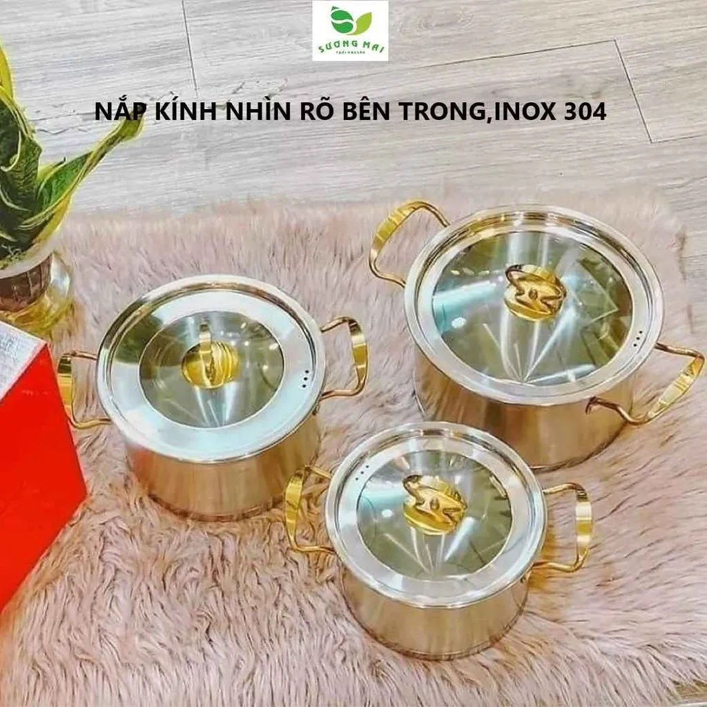 Alternative view of Bộ 3 Nồi Châu Âu Inox 5 Đáy Nắp Kính - Miisu Louis