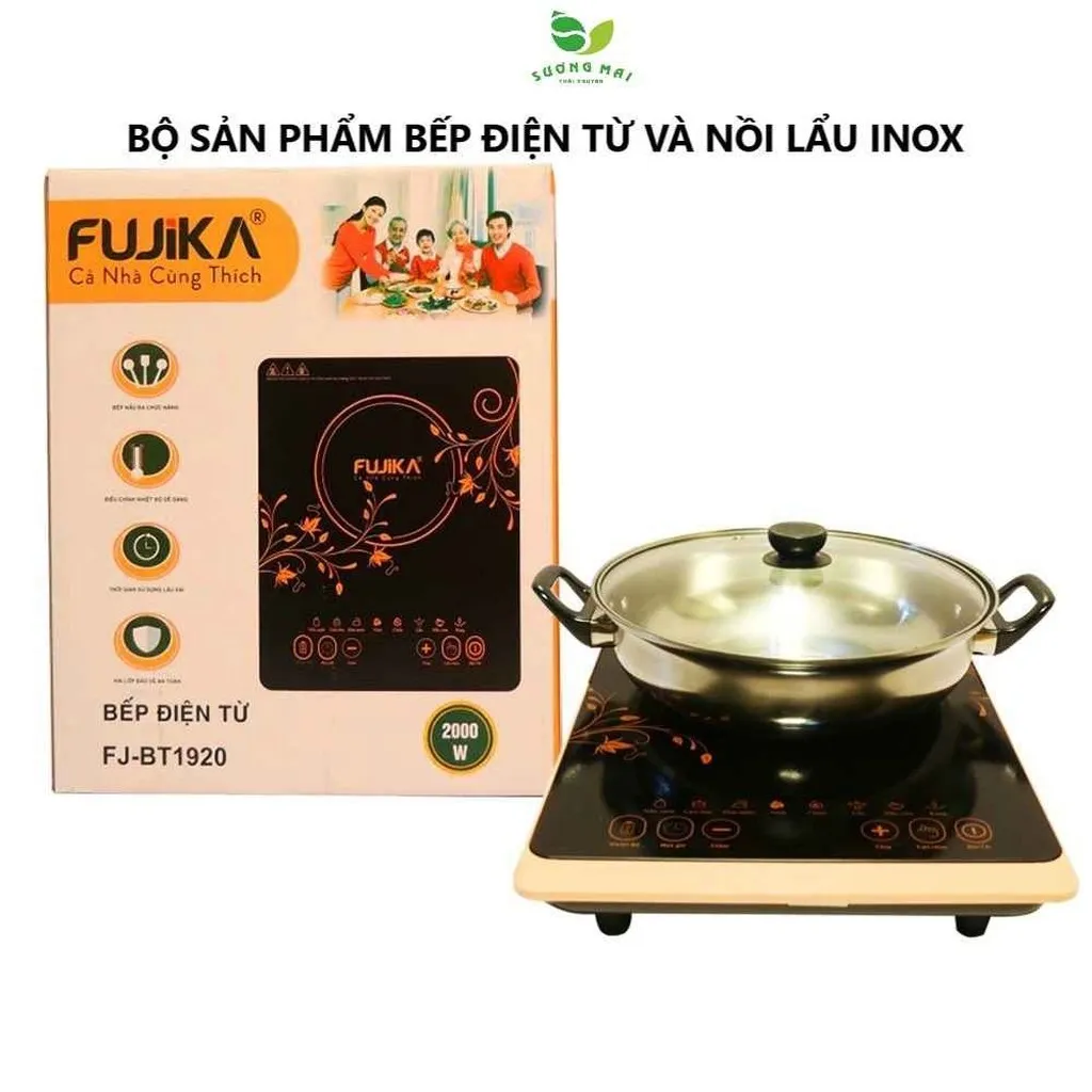 Combo Bếp Điện Từ Đơn Mặt Kính 2000w Và Nồi Lẩu Inox - Fujika