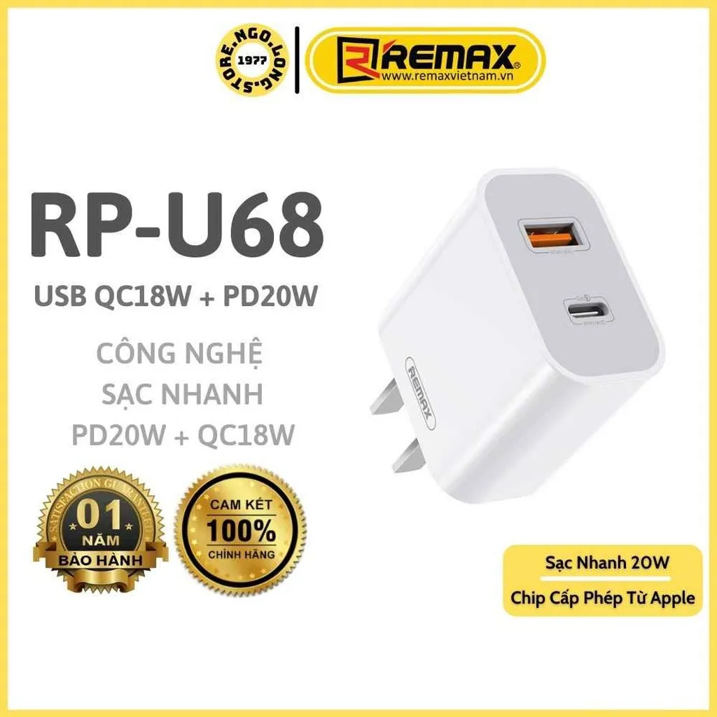 Củ Sạc 20w 2 Cổng Rp-u68 - Remax