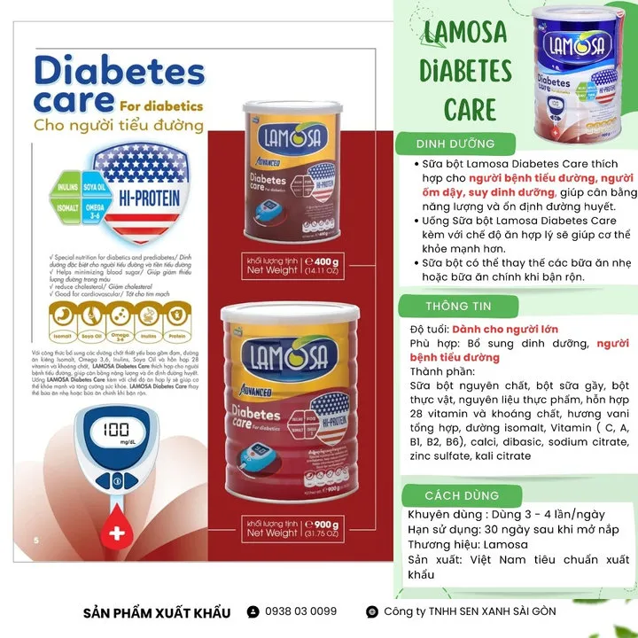 Alternative view of Sữa Y Tế Dinh Dưỡng Chuyên Dùng Cho Người Tiểu Đường Lamosa Diabetes Care 900g Hàng Xuất Khẩu