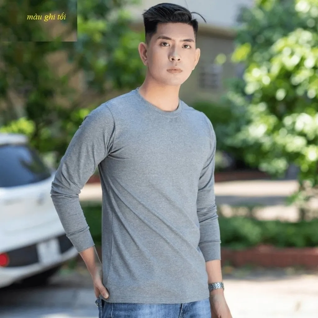 Alternative view of Áo Nam Dài Tay Cổ Tròn Chất Cotton Nỉ Co Giãn 4 Chiều - Chipxinhxk