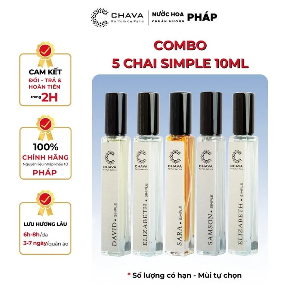 Combo 5 Chai Nước Hoa Simple 10ml Bất Kỳ - Chava