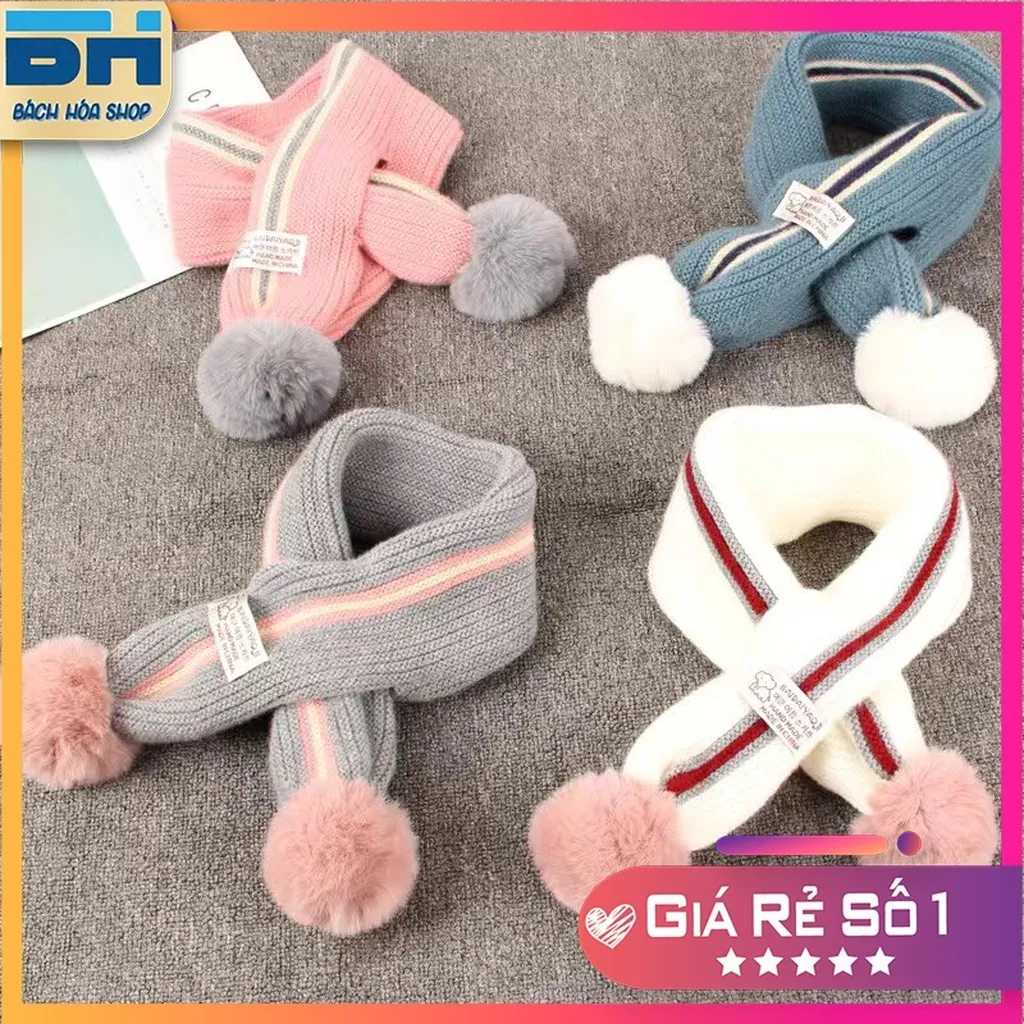 Khăn Len Choàng Cổ Phối Bóng Lông Mềm Xinh Xắn Cho Bé Từ 1-12 Tuổi - Bh Kids