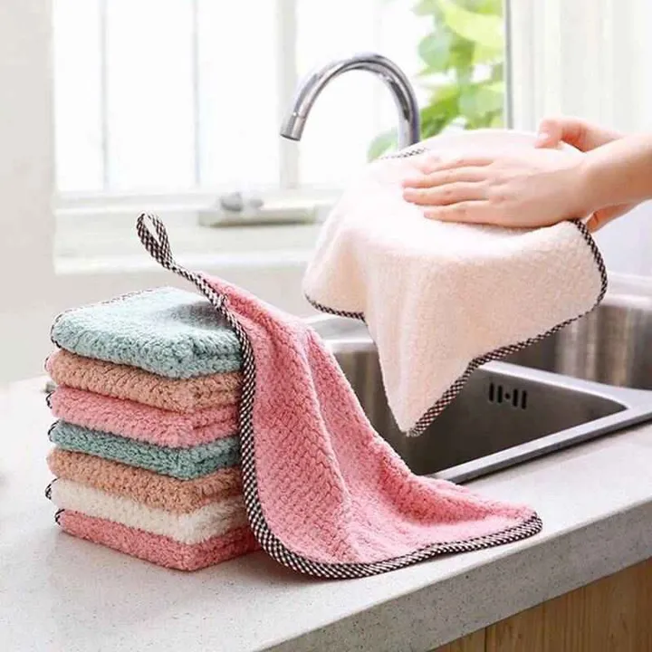 Set 10 Khăn Lau Tay Vải Mềm Viền Caro - Su