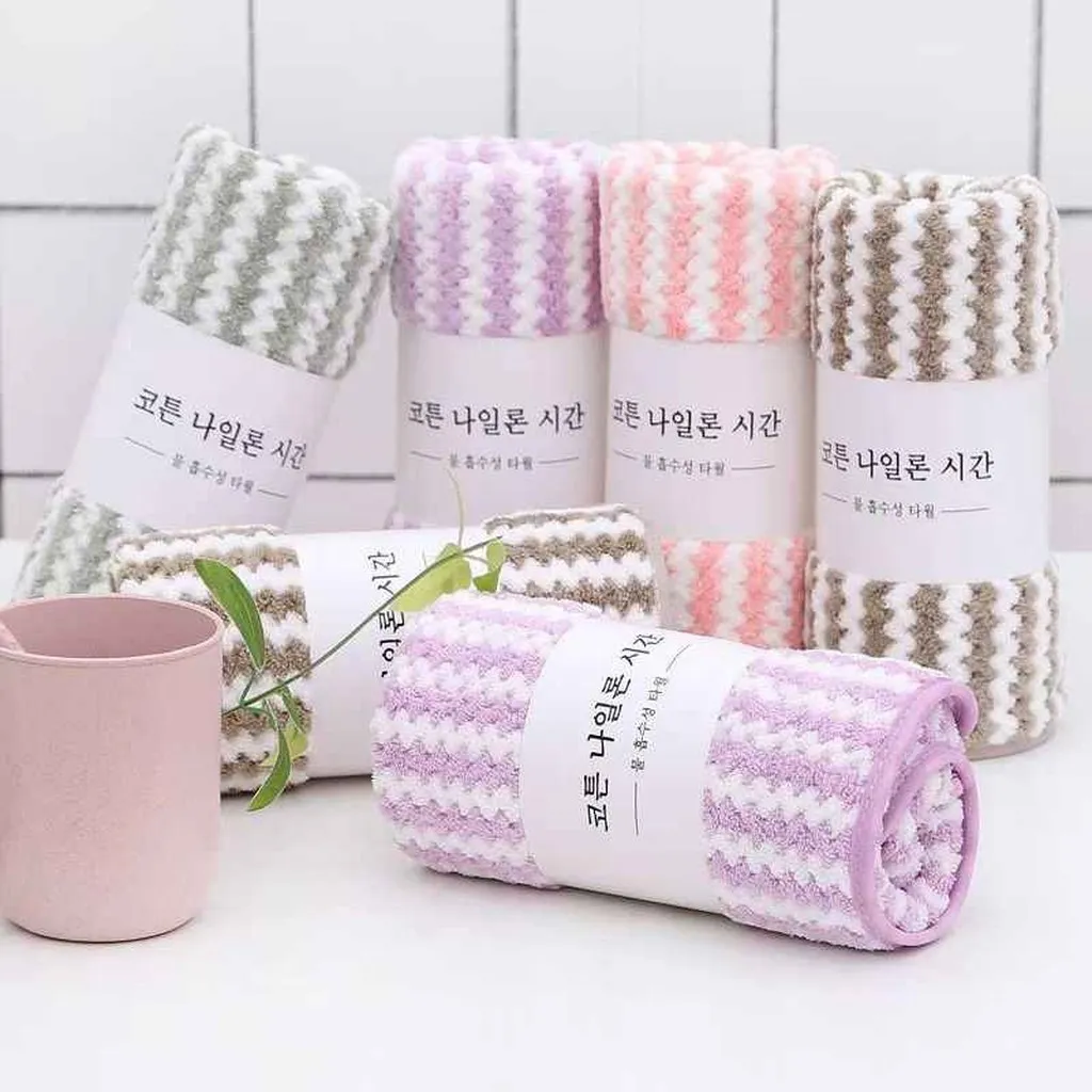 Set 10 Khăn Mặt Kẻ Sọc Mềm Mịn Phong Cách Hàn Quốc Cao Cấp - Su