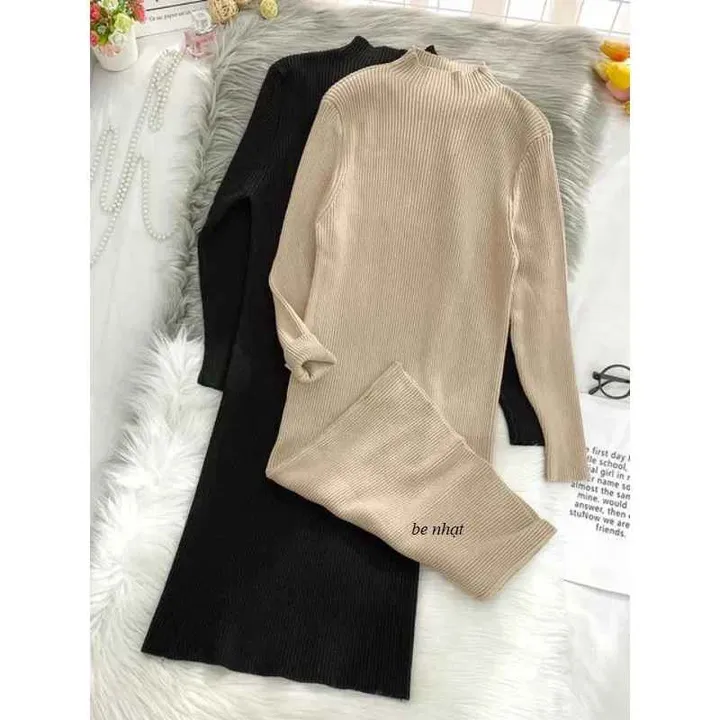 Alternative view of Váy Len Body Tôn Dáng Cổ Cao Ba Phân - Chipxinhxk