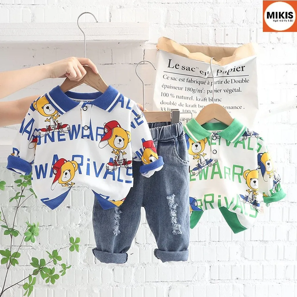 [giảm 50%] Bộ Quần Áo Thu Đông Gấu Đội Mũ - Mikis