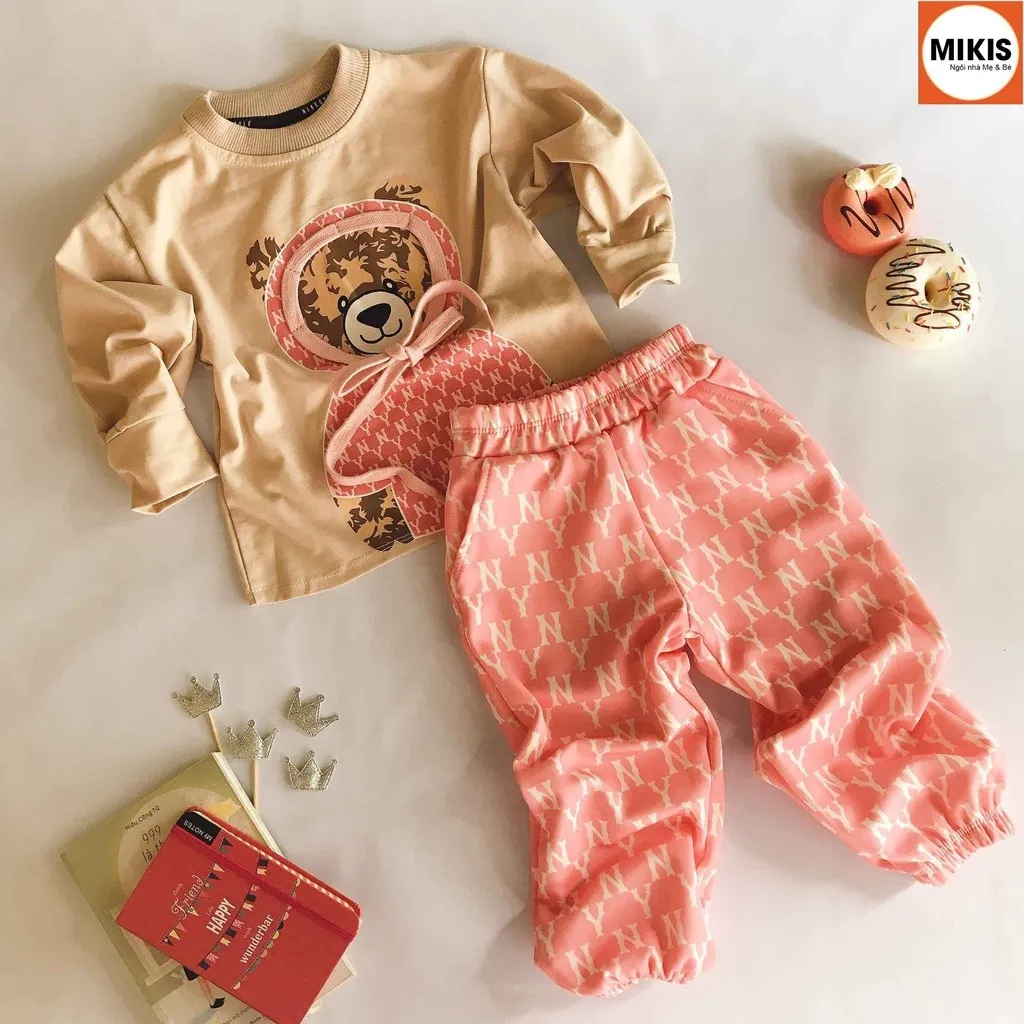 [giảm 50%] Bộ Quần Áo Thu Đông Gấu Hồng - Mikis