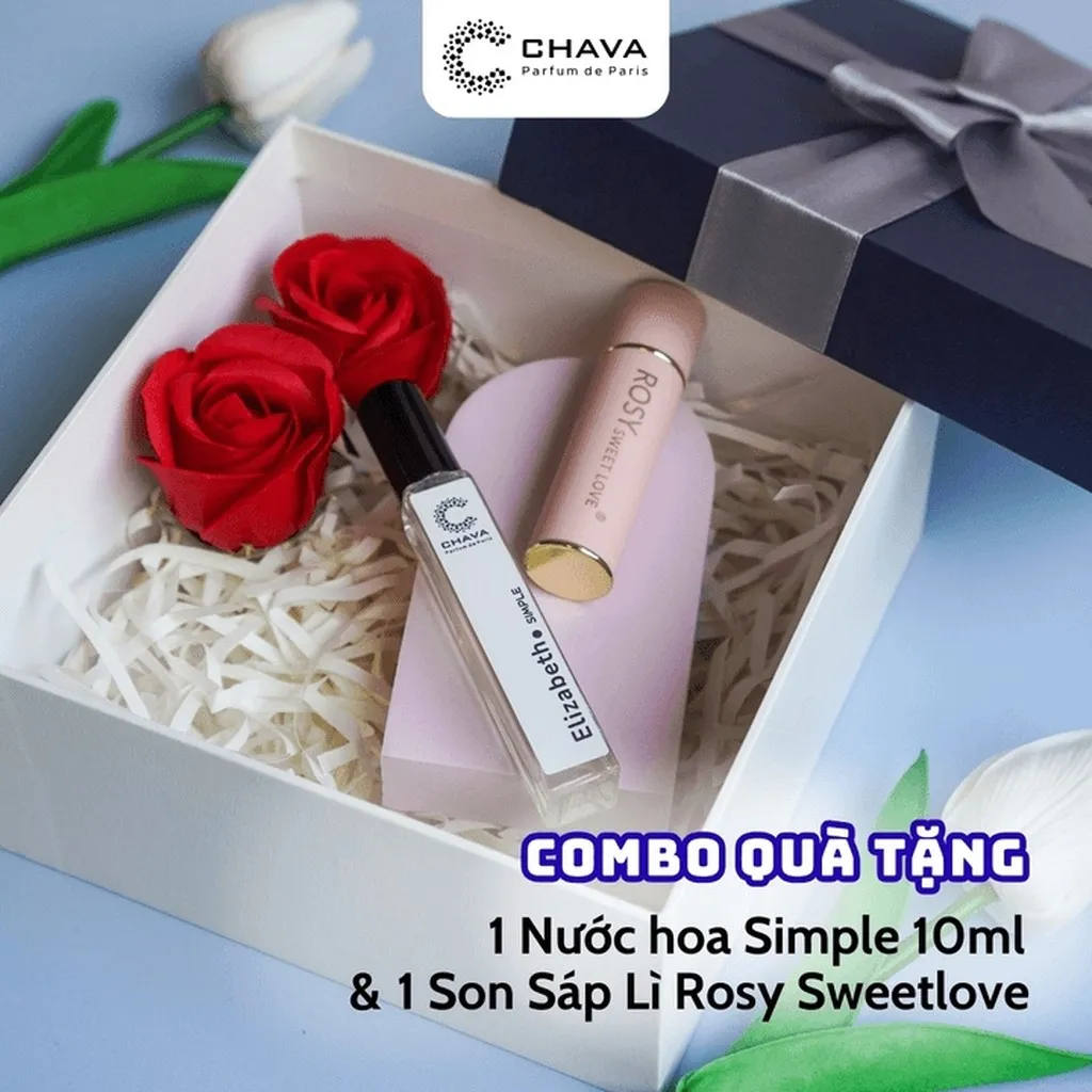 [combo Quà Tặng] 1 Nước Hoa Simple 10ml + 1 Son Sáp Lì Rosy Sweet Love - Chava