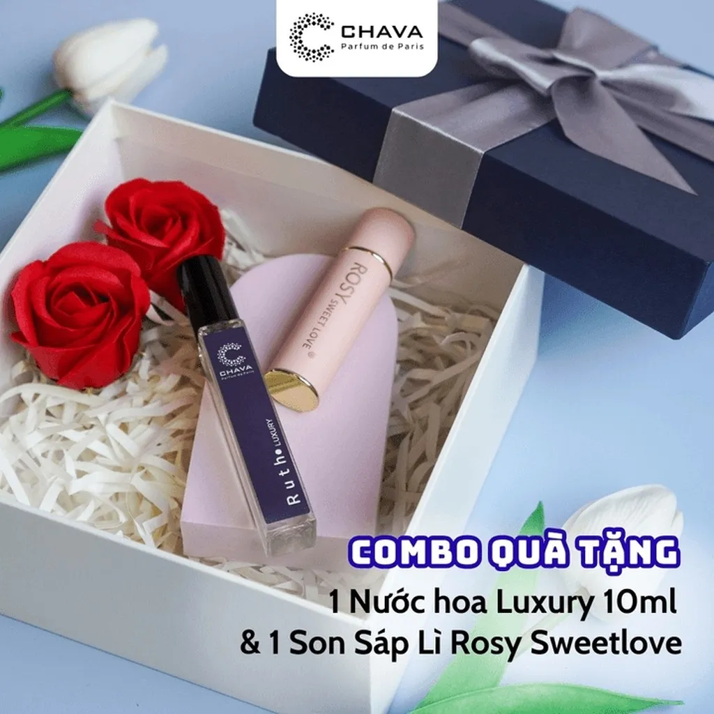 [combo Quà Tặng] 1 Nước Hoa Luxury 10ml + 1 Son Sáp Lì Rosy Sweet Love - Chava