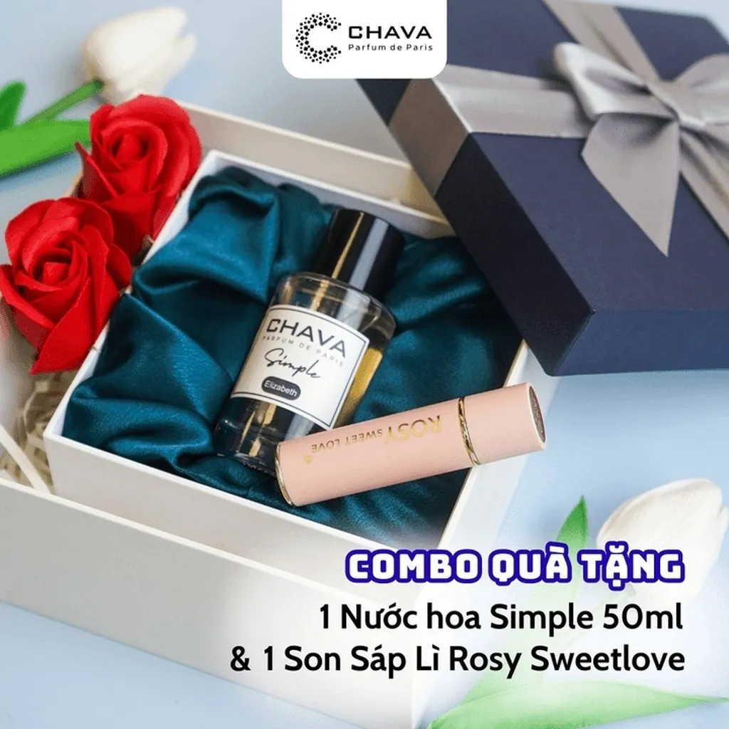 [combo Quà Tặng] 1 Nước Hoa Simple 50ml + 1 Son Sáp Lì Rosy Sweet Love - Chava