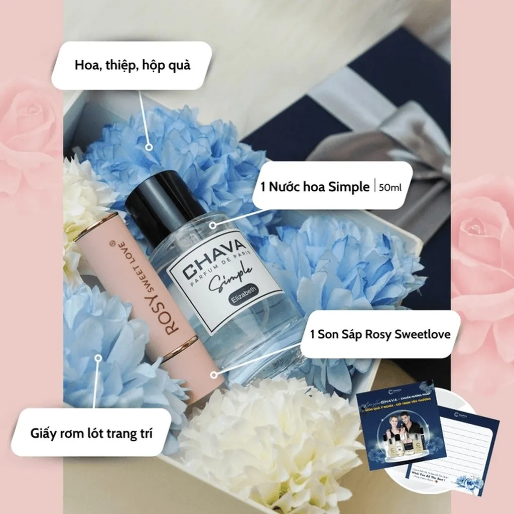 Alternative view of [combo Quà Tặng] 1 Nước Hoa Simple 50ml + 1 Son Sáp Lì Rosy Sweet Love - Chava