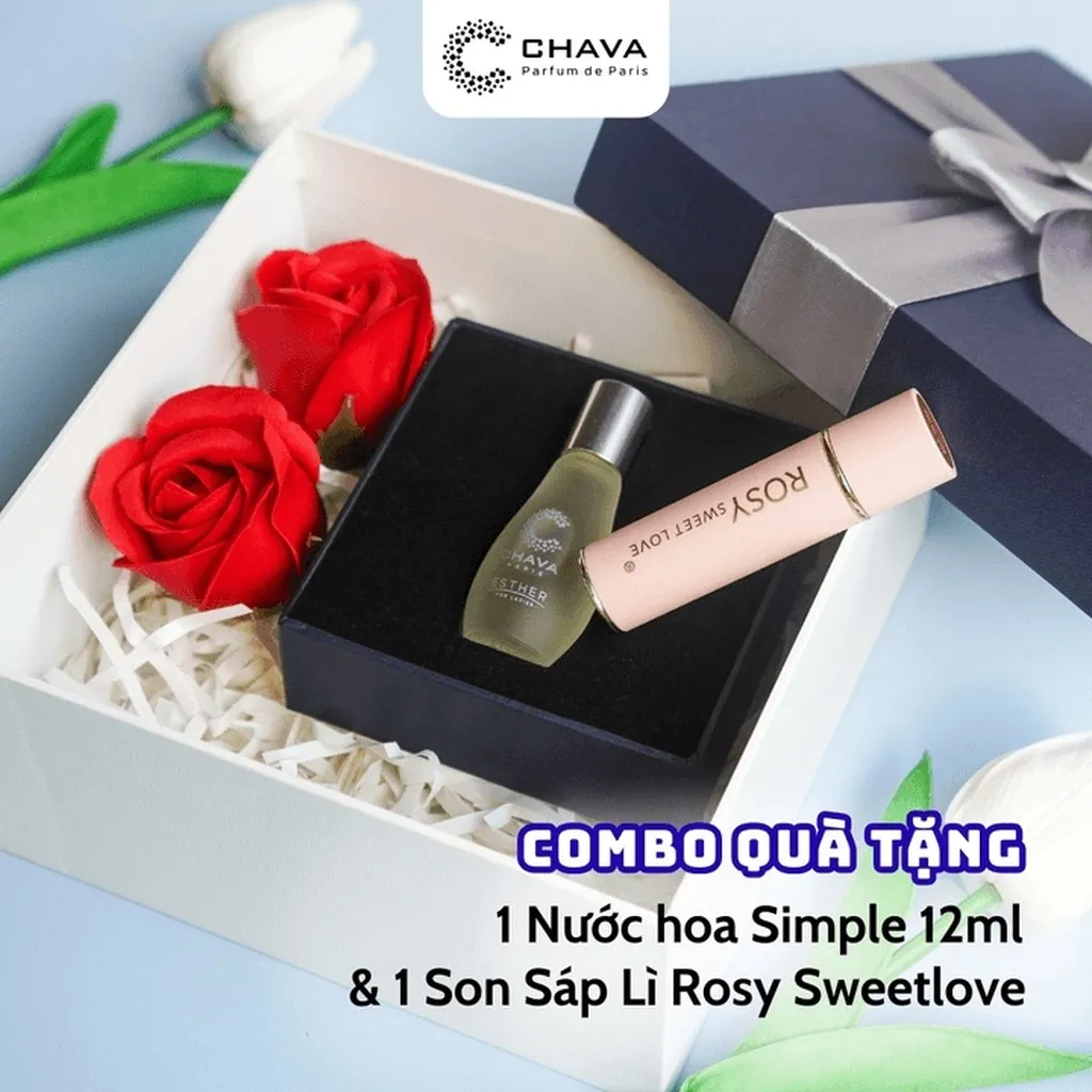 [combo Quà Tặng] 1 Nước Hoa Simple 12ml + 1 Son Sáp Lì Rosy Sweet Love - Chava