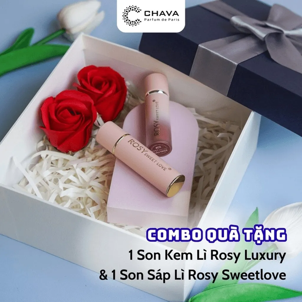 [combo Quà Tặng] 1 Son Kem Lì Luxury + 1 Son Sáp Lì Sweet Love - Rosy