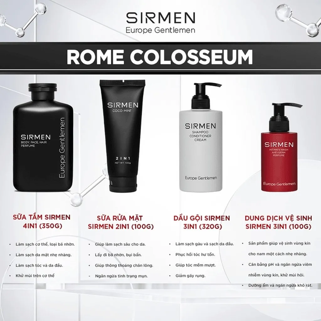 Alternative view of Giftbox Combo 4 Rome Colosseum Sửa Tắm Nam 4 In 1, Dầu Gội Nam 3 In 1, Dung Dịch Vệ Sinh 3 In 1 Và Sửa Rửa Mặt Nam 2 In 1 - Sirmen