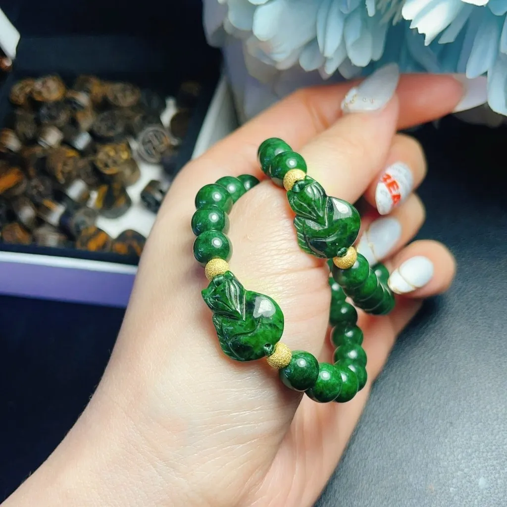 Vòng Tay Hồ Ly Ngọc Cẩm Thạch Sơn Thuỷ Thiên Nhiên Phối Charm Bạc Xi Vàng - Thắng Giang