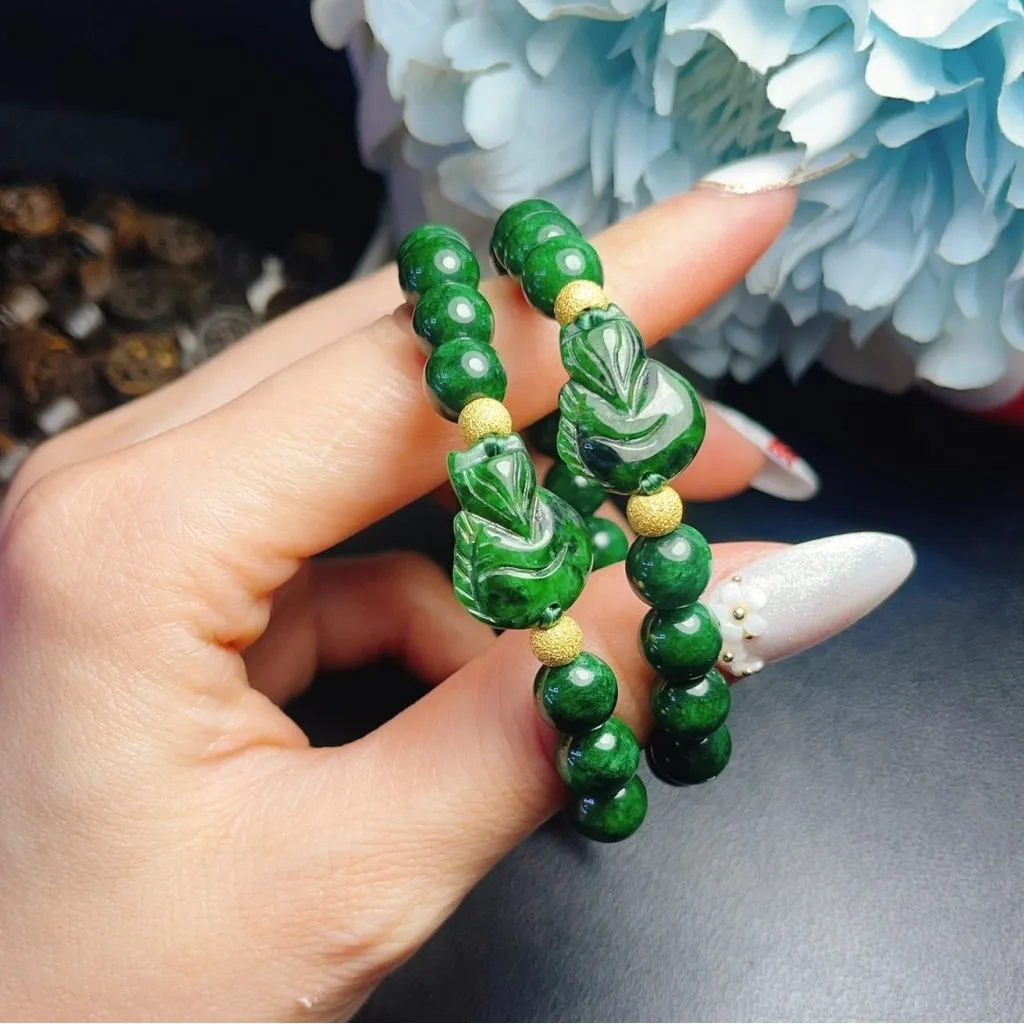 Alternative view of Vòng Tay Hồ Ly Ngọc Cẩm Thạch Sơn Thuỷ Thiên Nhiên Phối Charm Bạc Xi Vàng - Thắng Giang