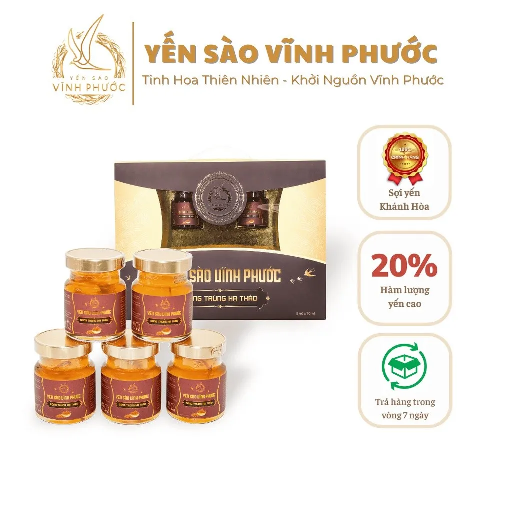 Hộp Quà 5 Hũ - Tổ Yến Sào Chưng Đông Trùng Hạ Thảo - Yến Sào Vĩnh Phước