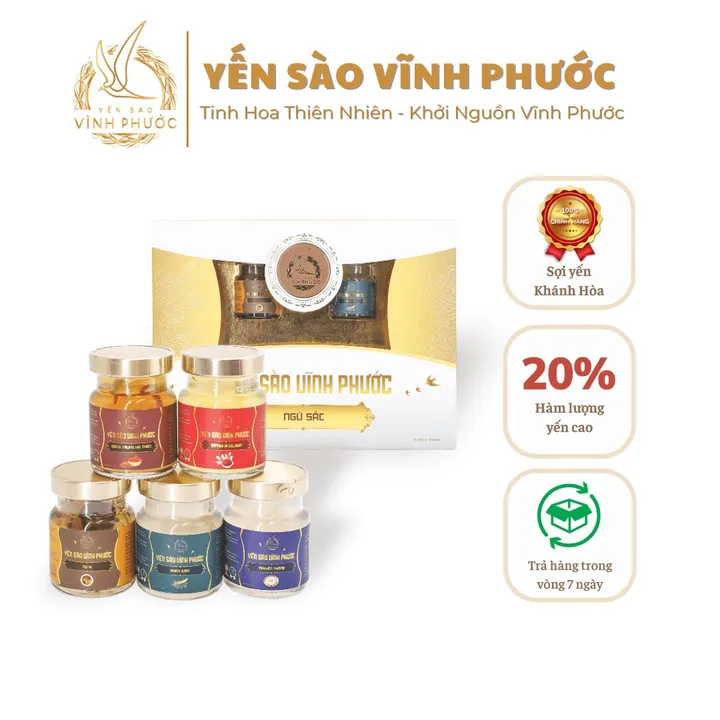 Hộp Quà 5 Hũ - Tổ Yến Sào Chưng Ngũ Sắc - Yến Sào Vĩnh Phước