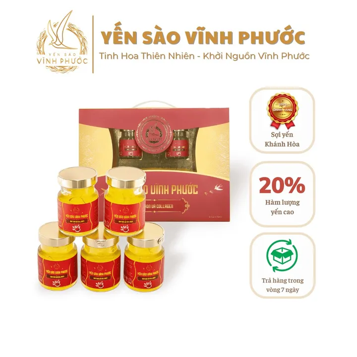 Hộp Quà 5 Hũ - Tổ Yến Sào Chưng Saffron Collagen - Yến Sào Vĩnh Phước