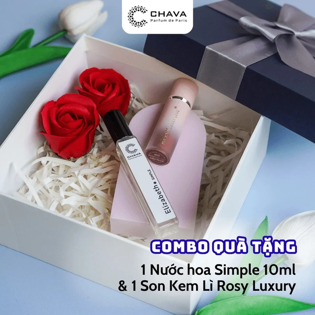 [combo Quà Tặng] 1 Son Kem Lì Rosy Luxury + 1 Nước Hoa Simple 10ml - Rosy