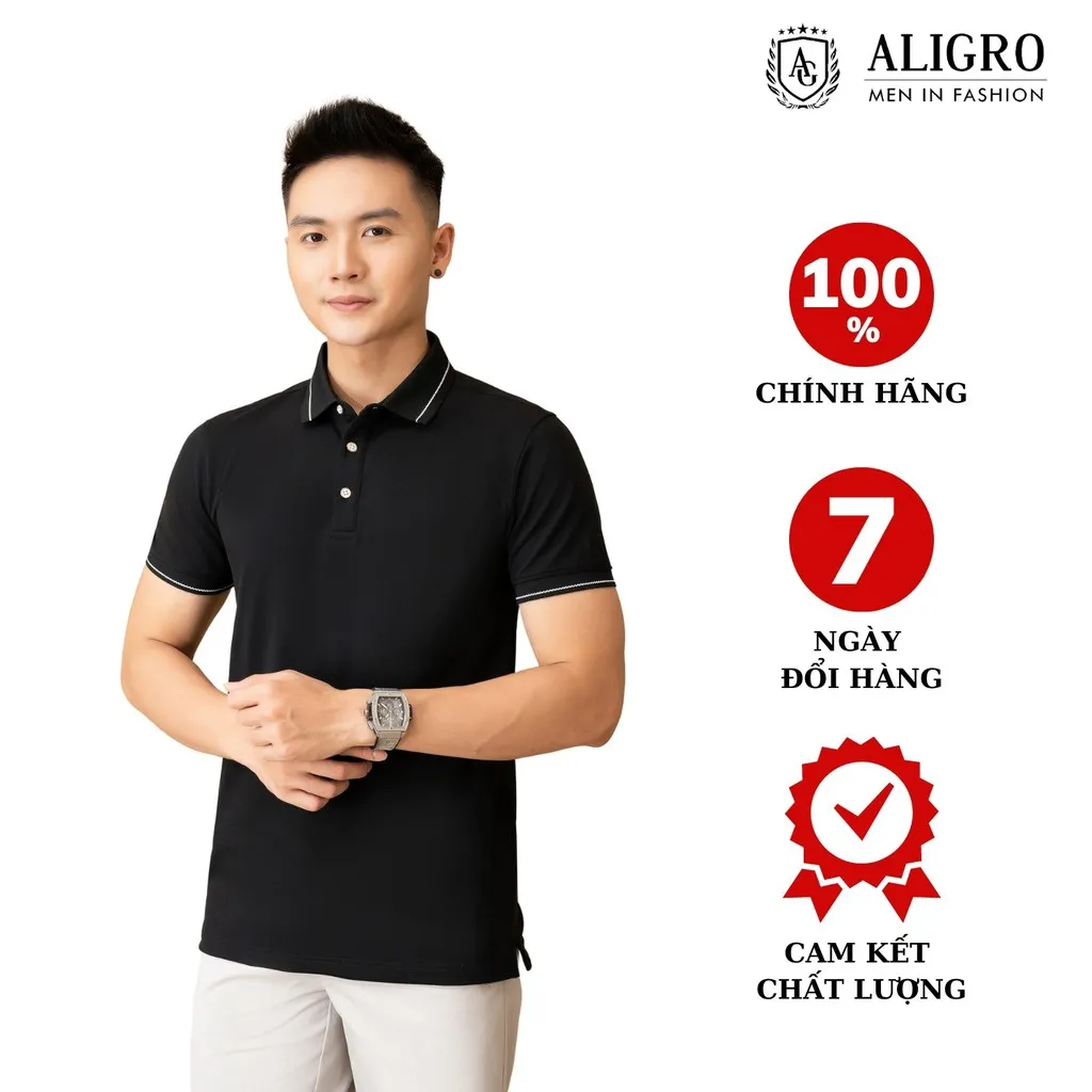 Áo Polo Nam Đen Trơn Algplo74 - Aligro