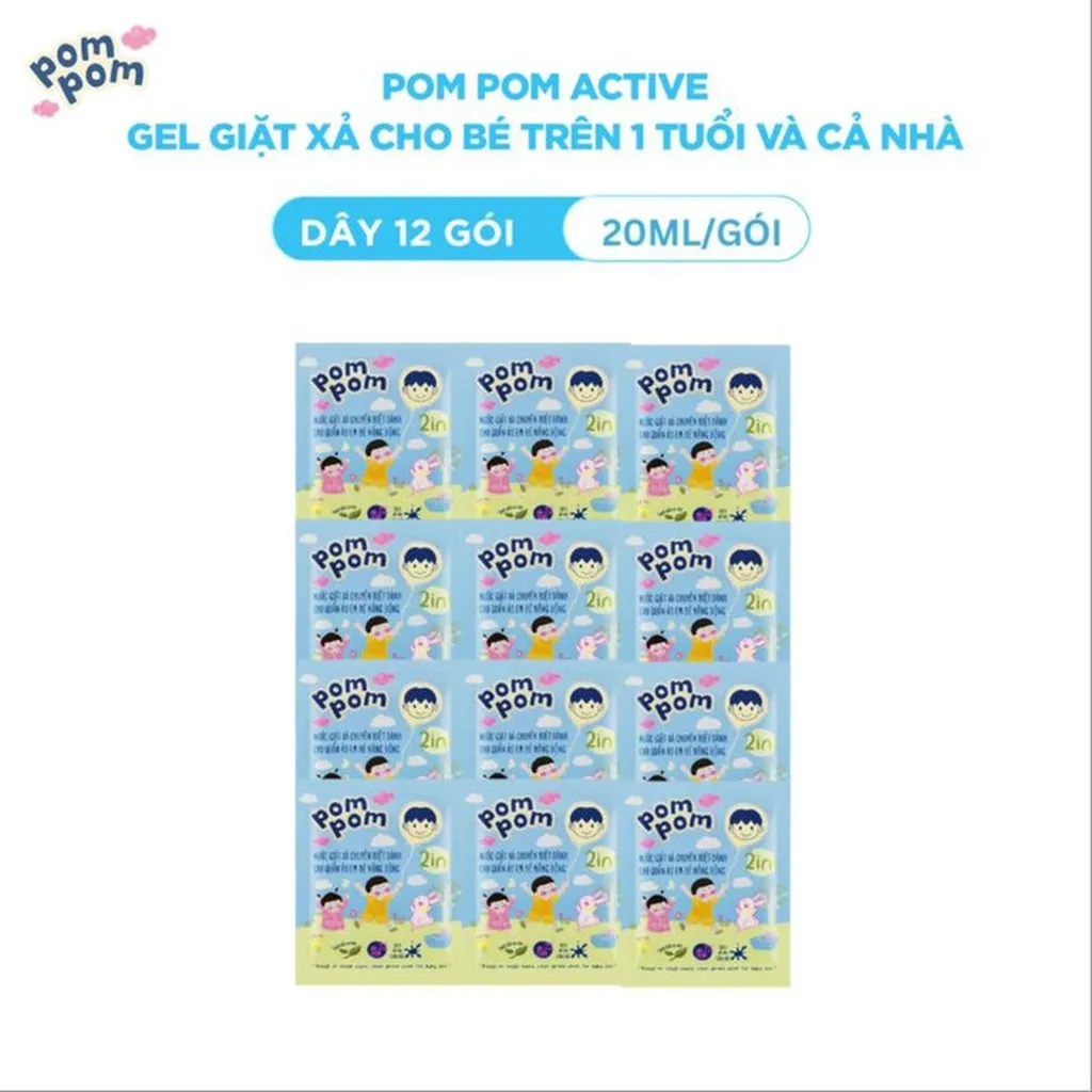 Dây 12 Gói - Dùng Cho Cả Nhà - Gel Giặt Xả 2in1"lành" - Sạch Sâu Vết Bẩn - Dưỡng Mới Vải - Lưu Hương Tích Hợp Kháng Khuẩn An Toàn Cho Đồ Lót