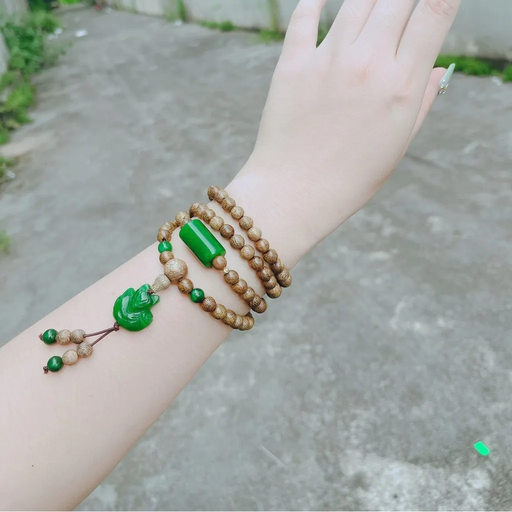 Vòng Tay Trầm Hương Tốc Phối Hồ Ly Lu Thống Ngọc Cẩm Thạch Hạt 6 Ly - Thắng Giang