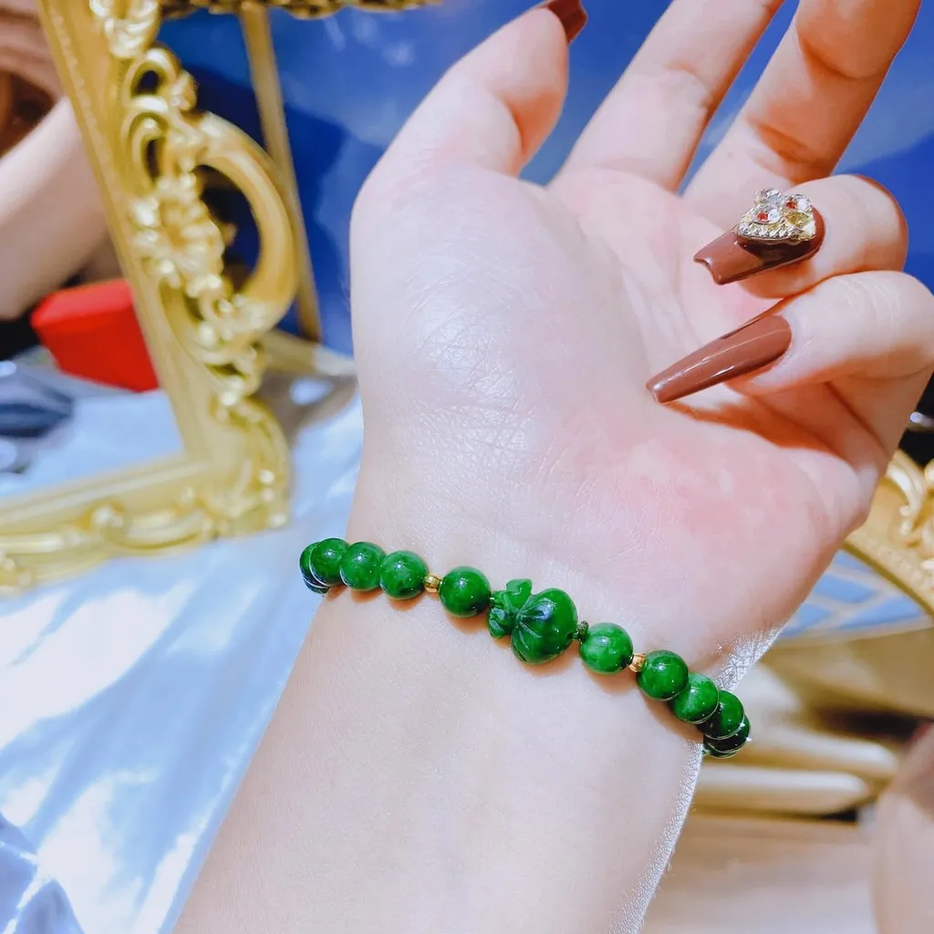 Vòng Tay Túi Tiền Ngọc Cẩm Thạch Sơn Thuỷ Phối Bi Vàng Tây 10 Kara - Thắng Giang