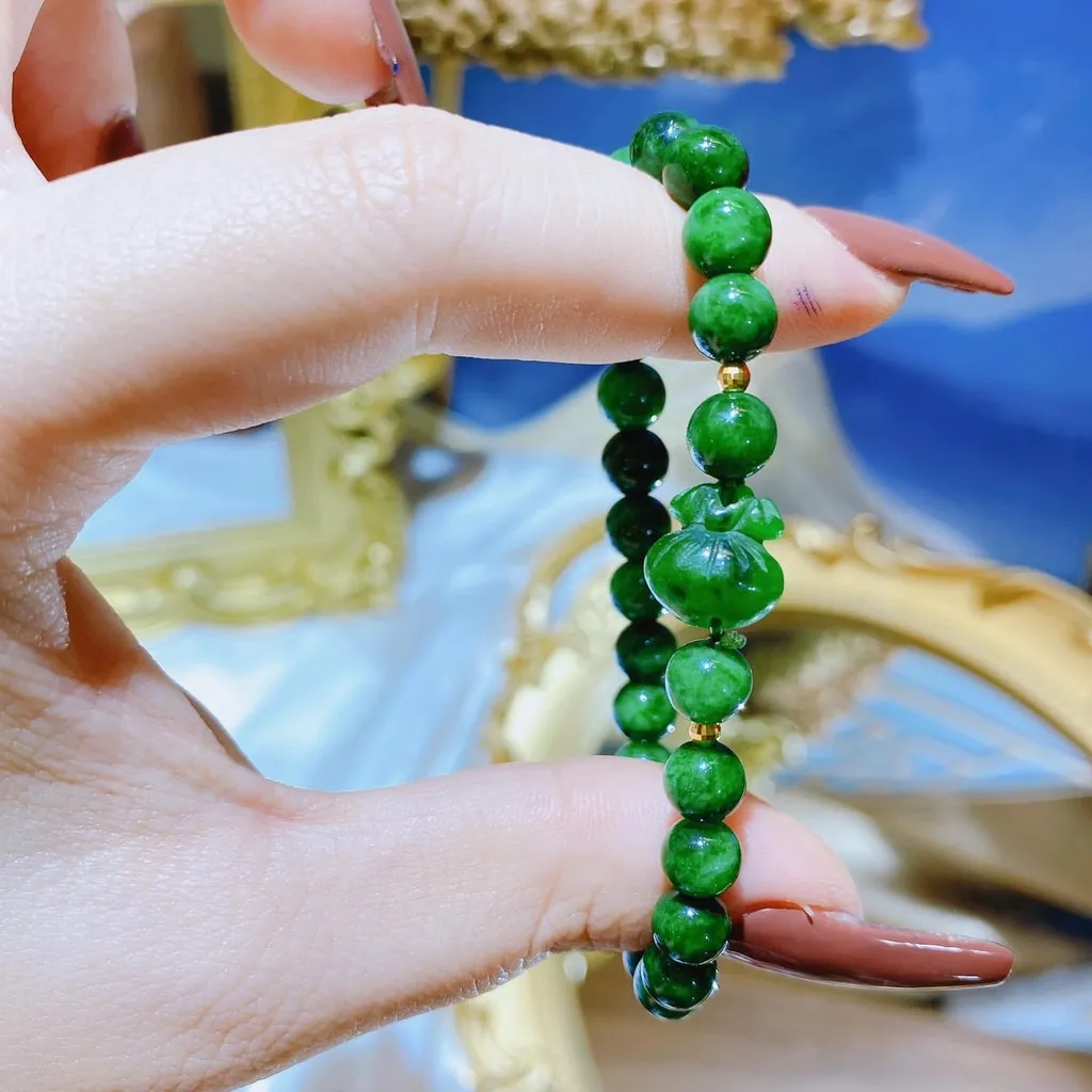 Alternative view of Vòng Tay Túi Tiền Ngọc Cẩm Thạch Sơn Thuỷ Phối Bi Vàng Tây 10 Kara - Thắng Giang