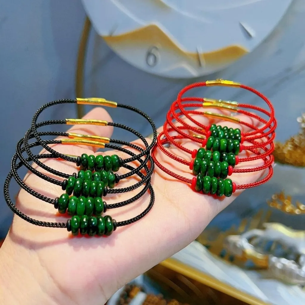 Alternative view of Vòng Tay Ngũ Điếu Ngọc Cẩm Thạch Sơn Thuỷ Xanh Lý - Thắng Giang