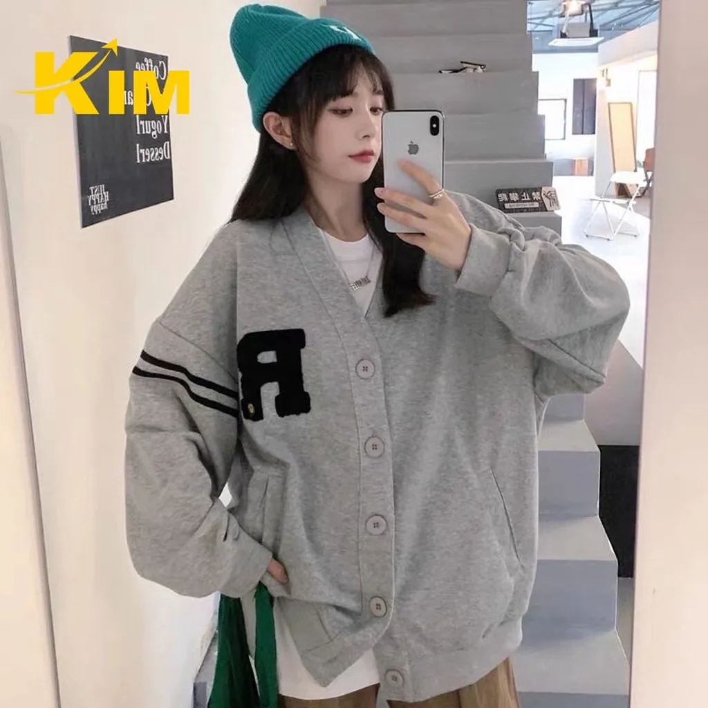 Áo Khoác Nỉ Cardigan Chữ R Phong Cách Hàn Quốc - Kim