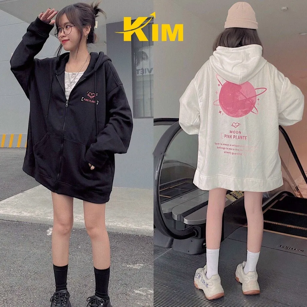 Alternative view of Áo Khoác Nỉ Ngoại Unisex Moon Pink - Kim