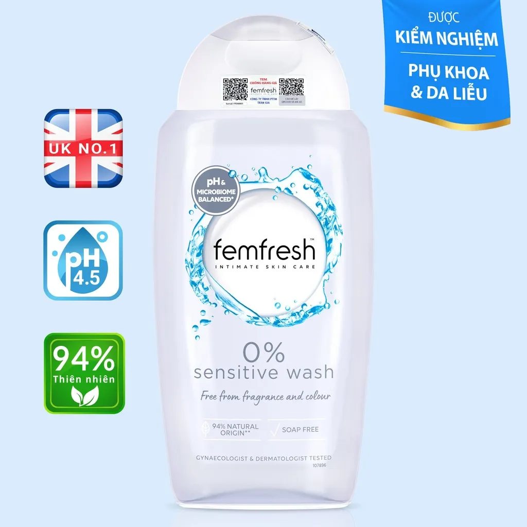 Dung Dịch Vệ Sinh Phụ Nữ Cao Cấp Cho Da Nhạy Cảm 0% Sensitive Wash 250ml - Femfresh