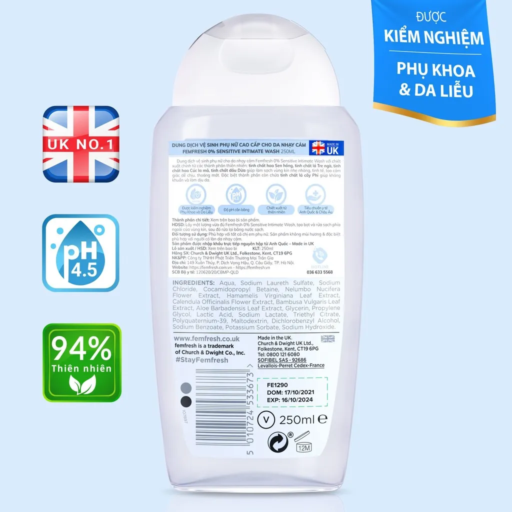 Alternative view of Dung Dịch Vệ Sinh Phụ Nữ Cao Cấp Cho Da Nhạy Cảm 0% Sensitive Wash 250ml - Femfresh