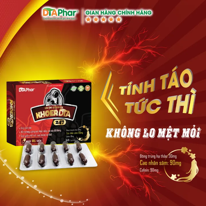 Alternative view of Viên Uống Khoer Dta 247 Hỗ Trợ Tăng Lực Tỉnh Táo Tức Thì Bồi Bổ Cơ Thể Hộp 60 Viên