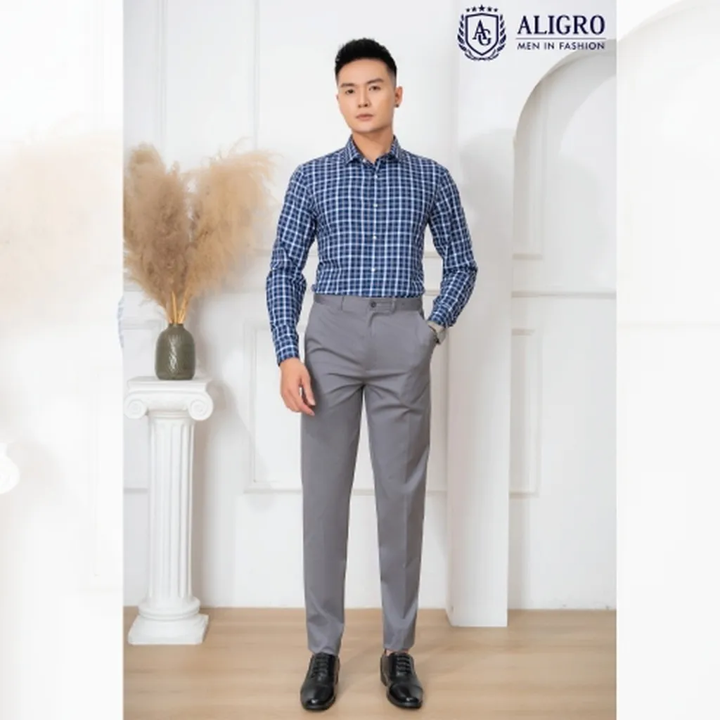 Alternative view of Áo Sơ Mi Dài Tay Bamboo Kẻ Caro Navy - Aligro