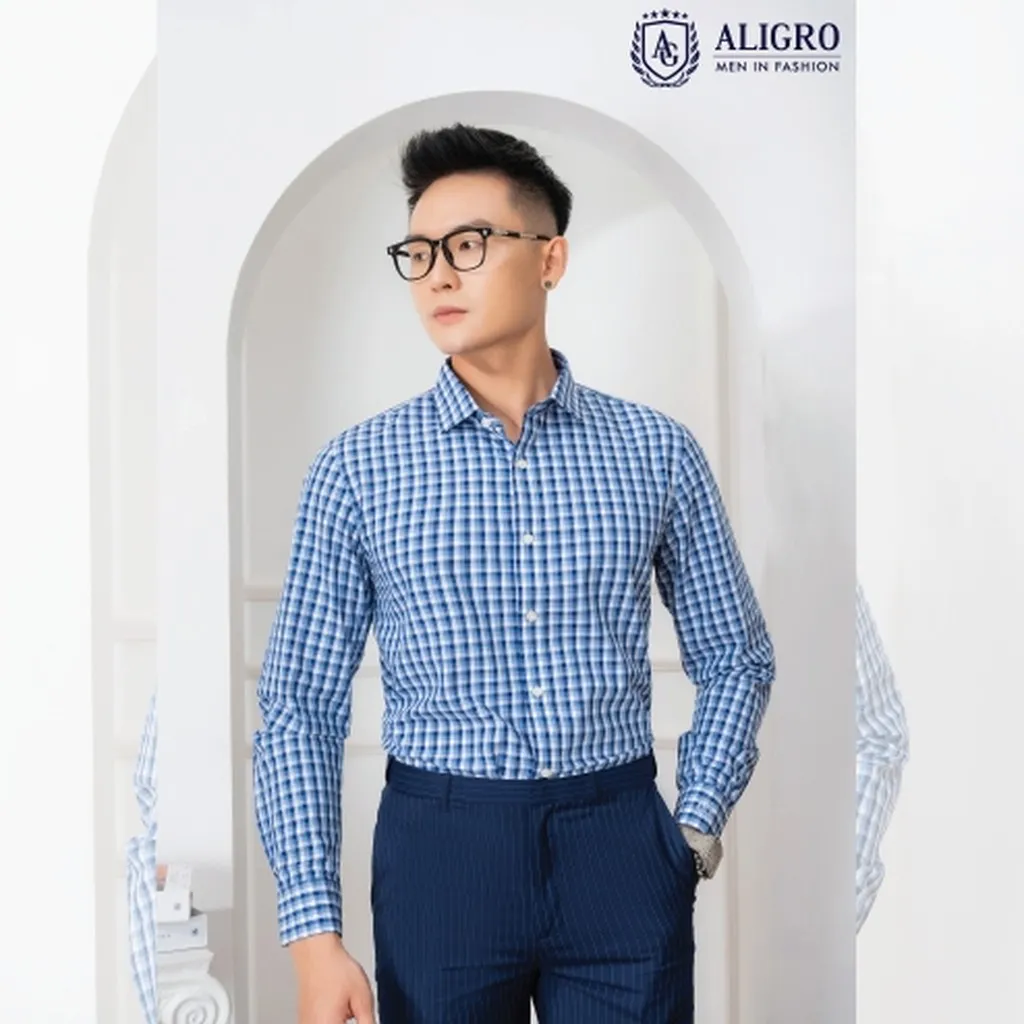 Alternative view of Áo Sơ Mi Dài Tay Bamboo Kẻ Caro Xanh - Aligro