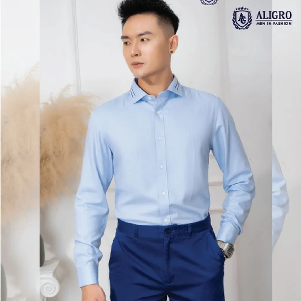 Alternative view of Áo Sơ Mi Dài Tay Bamboo Xanh Sọc Chìm - Aligro