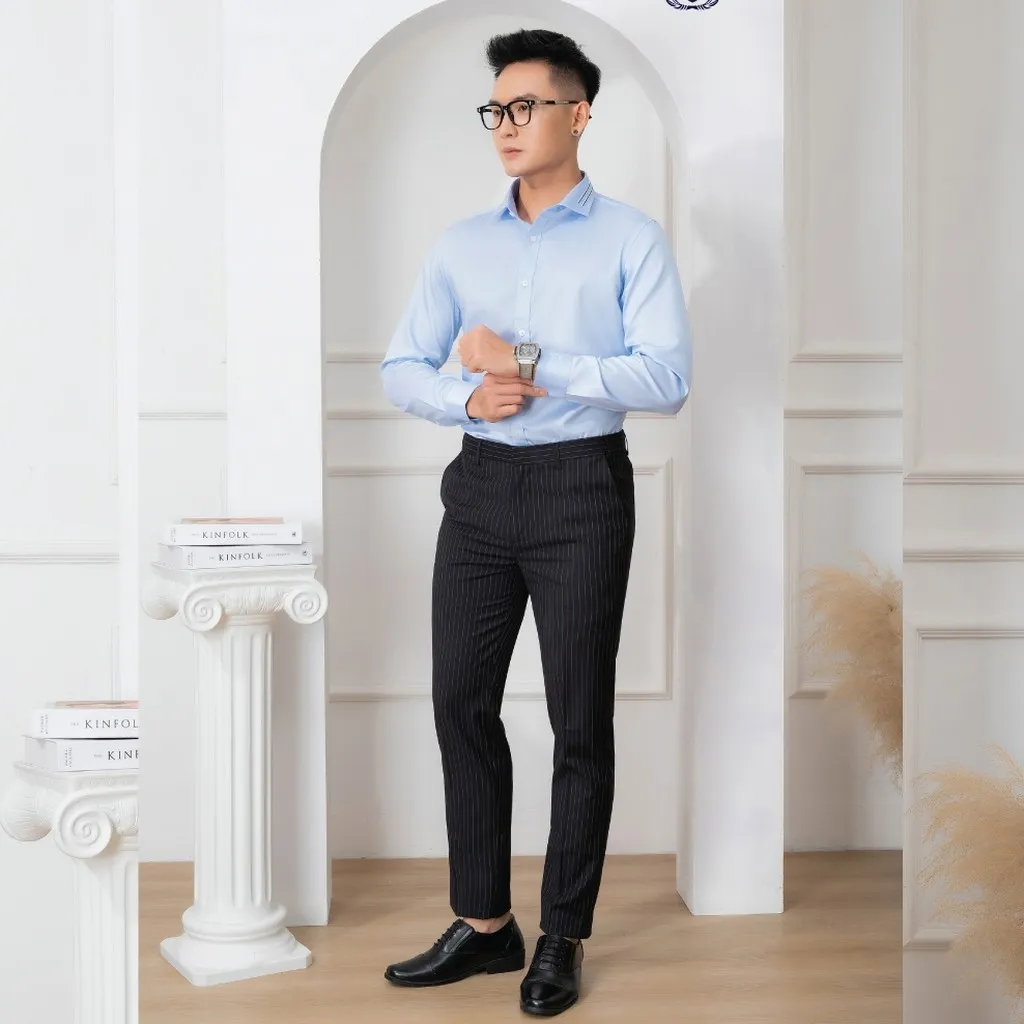 Áo Sơ Mi Dài Tay Cotton Chống Nhăn Blue - Aligro