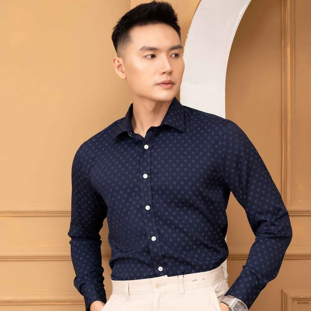 Alternative view of Áo Sơ Mi Slimfit Dài Tay Navy Vân Ô - Aligro