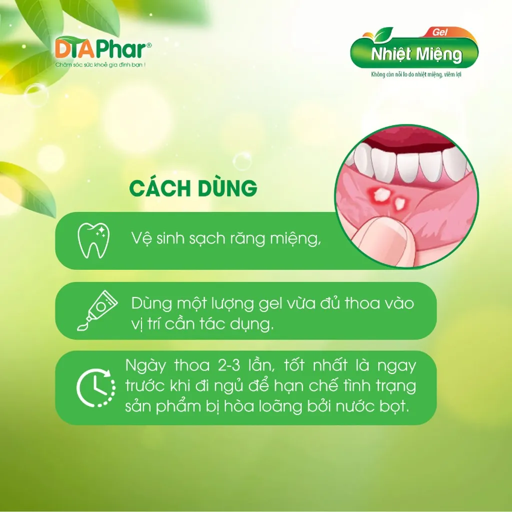 Alternative view of Gel Nhiệt Miệng Giúp Tiêu Nhiệt Giải Độc Làm Lành Vết Thương Kháng Viêm Kháng Khuẩn Do Nóng Trong Miệng Tuýp 10gr