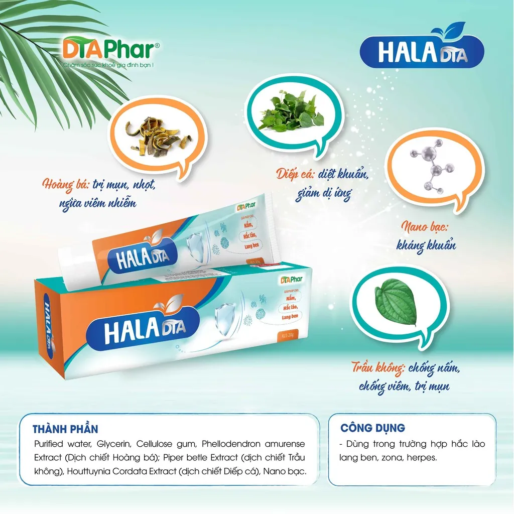 Alternative view of Kem Bôi Hala Hiệu Quả Giảm Ngứa Nhanh Dùng Cho Hắc Lào Lang Ben Zona Herpes - Tâm An Pharma