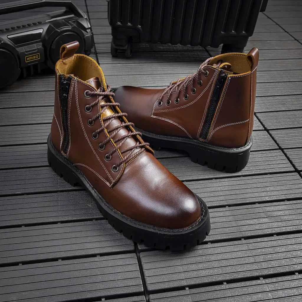 Giày Da Nam Combat Boots Zip Cao Cổ Chất Da Bò Đẹp Cao Cấp G610 - Giày Nam Online