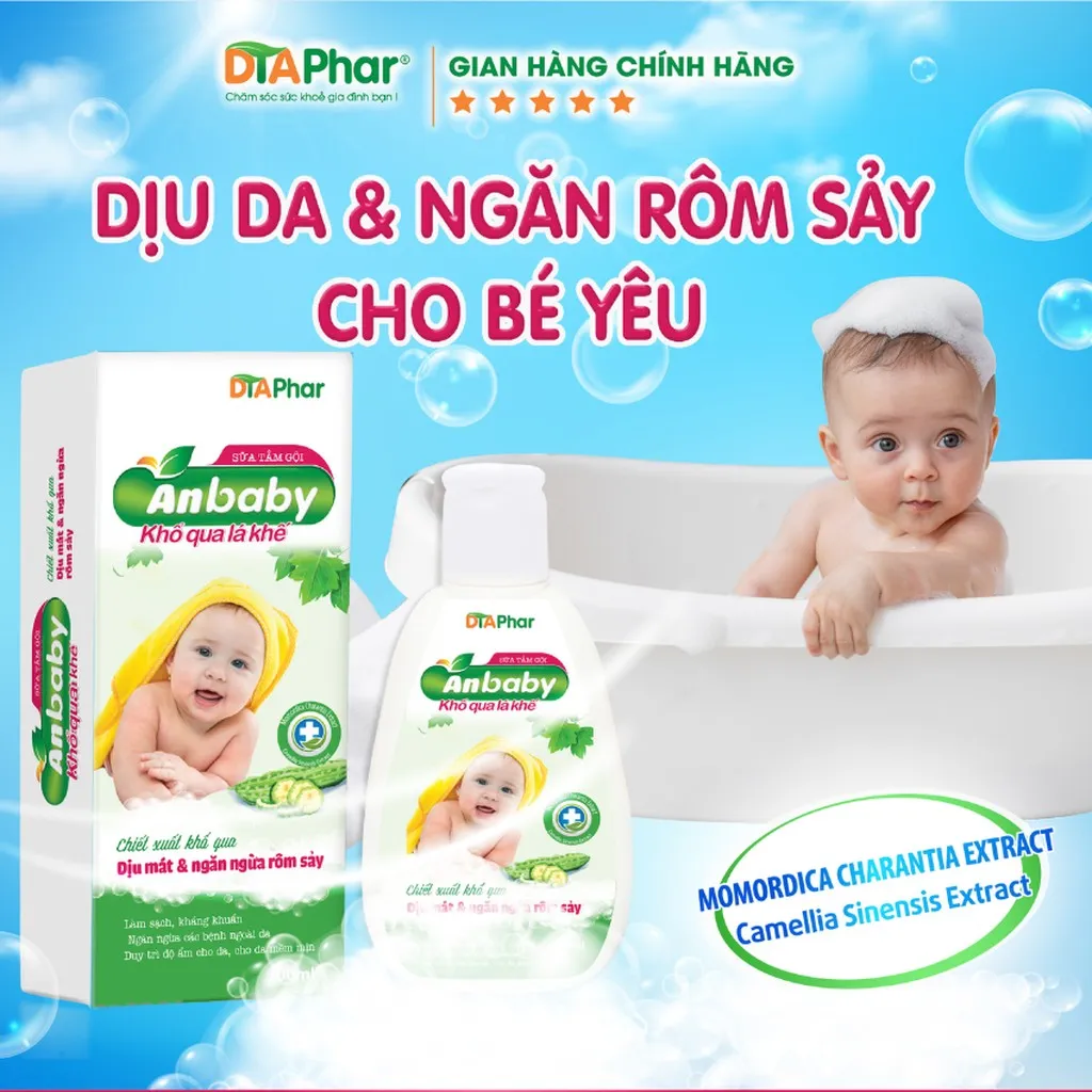 Sữa Tắm Gội Anbaby Khổ Qua Lá Khế Giúp Làm Dịu Mát Và Ngăn Ngừa Rôm Sảy Duy Trì Độ Ẩm Chai 100ml